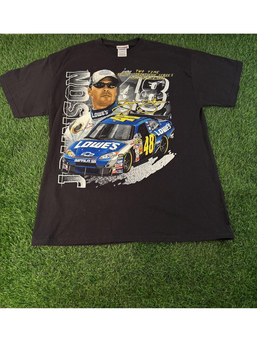 Jimmie Johnson NASCAR Two Time Sprint Cup Champion Black T-Shirt Size Large